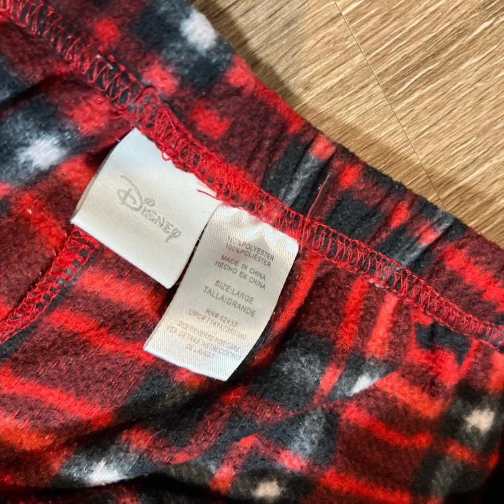 Disney Mickey Mouse Fleece Pajama Pants Red Black Plaid Lounge Mens Large L‎
